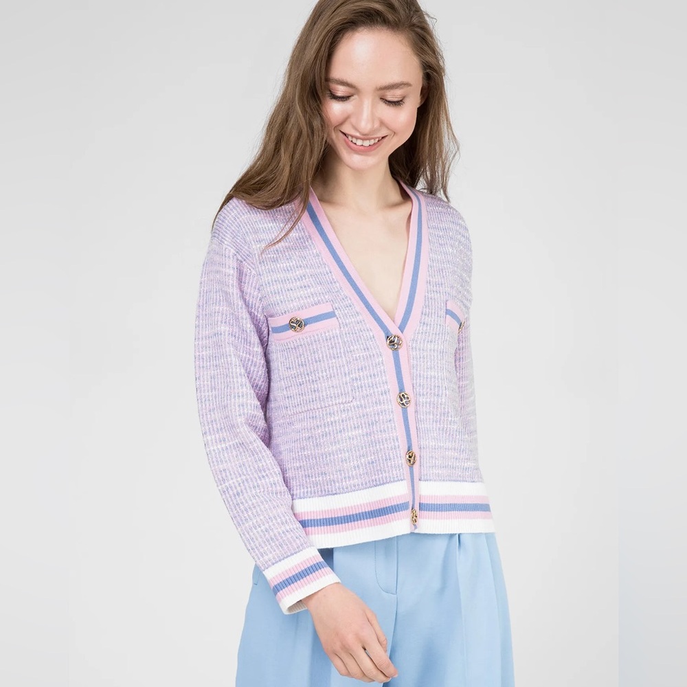Sandro Lyna Bleu/Rose Lavender Cardigan Sweater NWT Sz 1